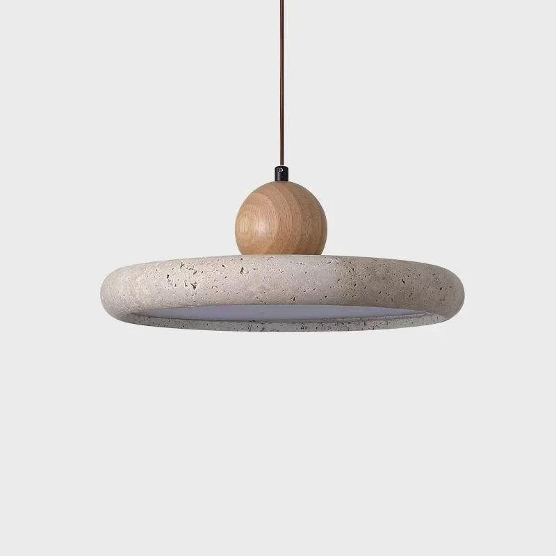 Nordic Travertine Stone Pendant Light with Wood Accent