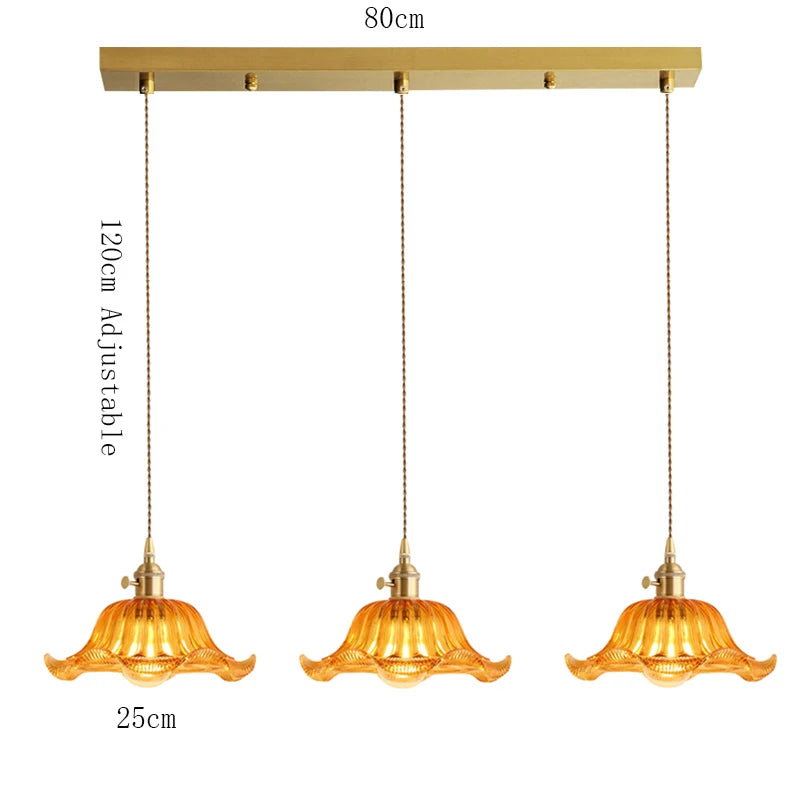 Retro Colored Glass Pendant Light Collection with Brass Fitting for Cafe