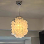 French Capiz Shell Spiral Chandelier in Chrome and Gold for Bedroom