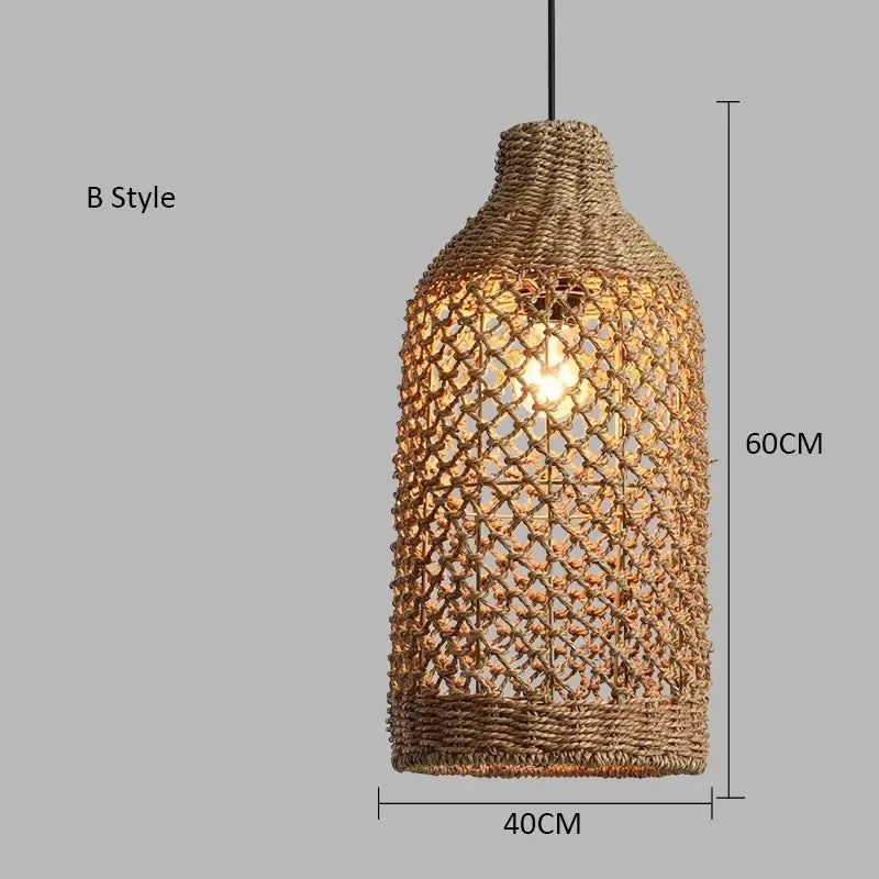 Bohemian Rattan Woven Pendant Light for Dining