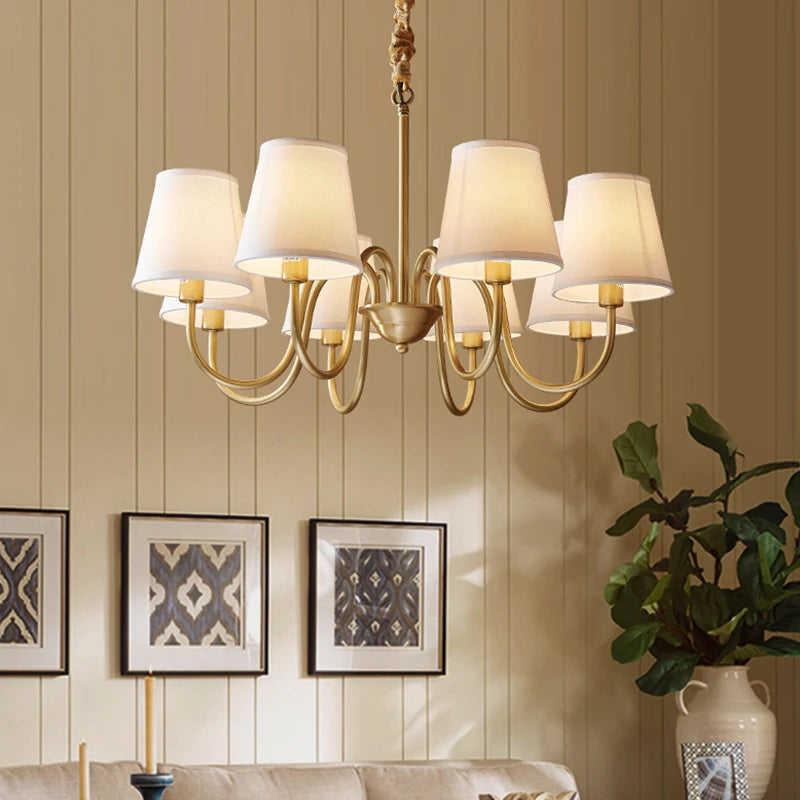 Copper Pendant Chandelier with Fabric Shade