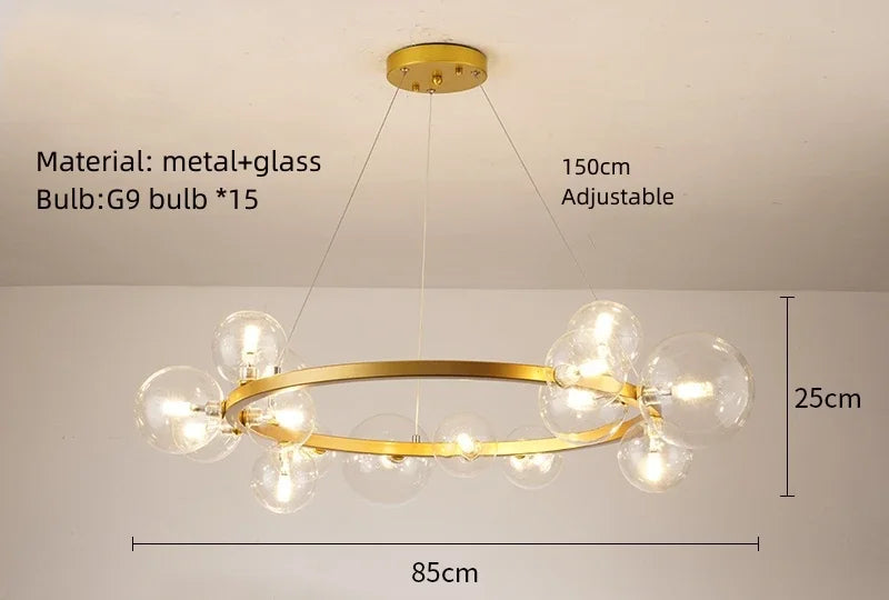 Nordic Round Glass Pendant Light Iron Frame