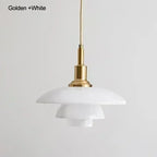 Danish Three Tier Glass Dish Pendant Light in White and Gold for Dining Room