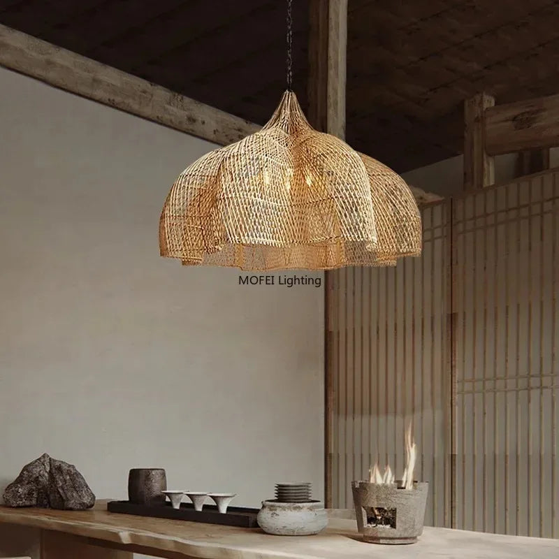 Retro Rattan Pendant Light - Wabi-Sabi Design