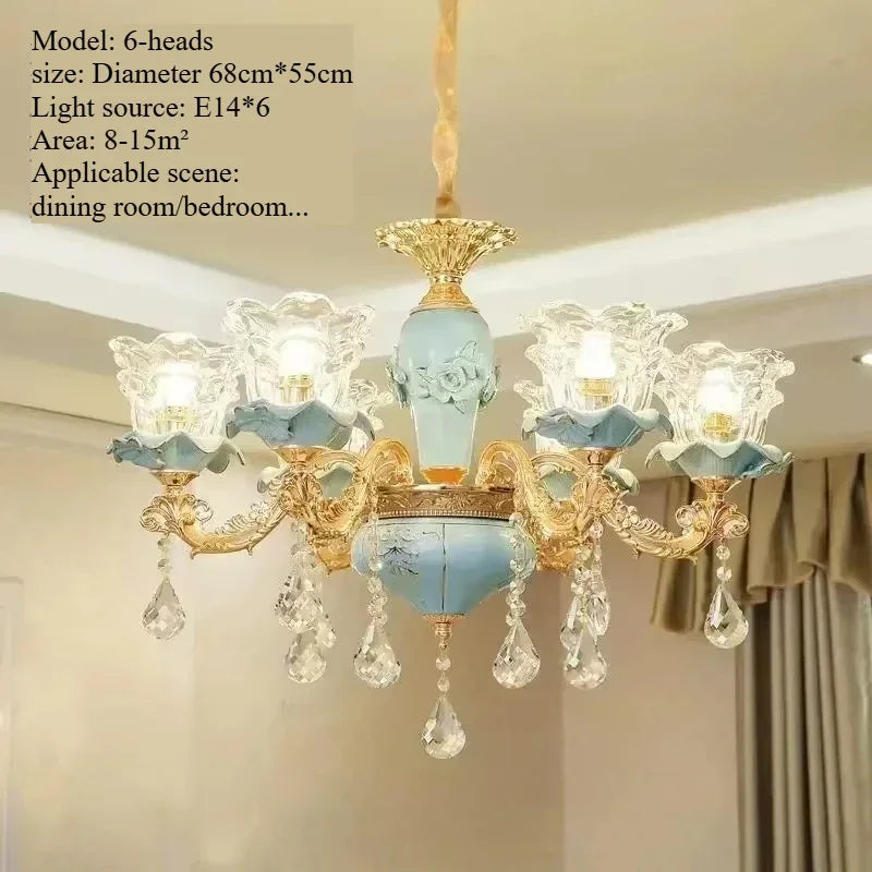 Blue Crystal Ceramic Chandelier - Living Room