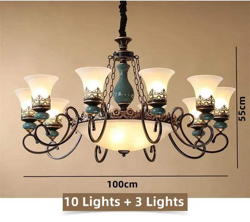 Vintage Iron Ceramic Chandelier Dining Room