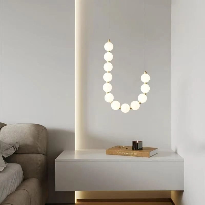 Modern Glowing Bead Strand LED Chandelier for Staircase and Living Room