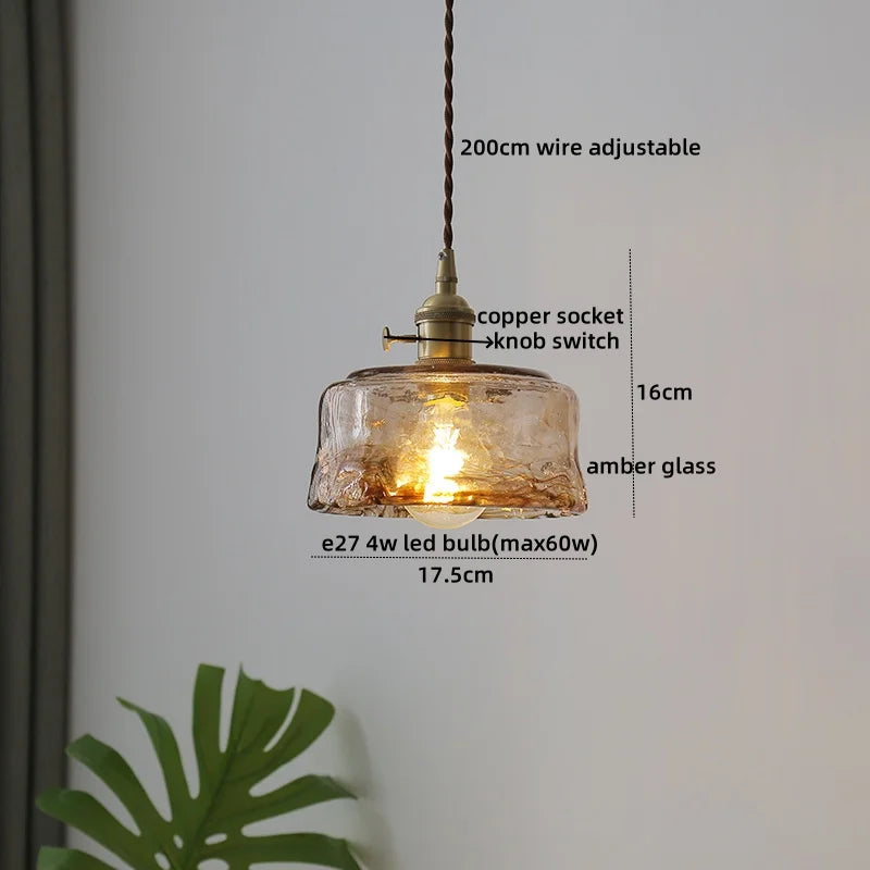 Nordic Glass Pendant Light with Copper Fixture