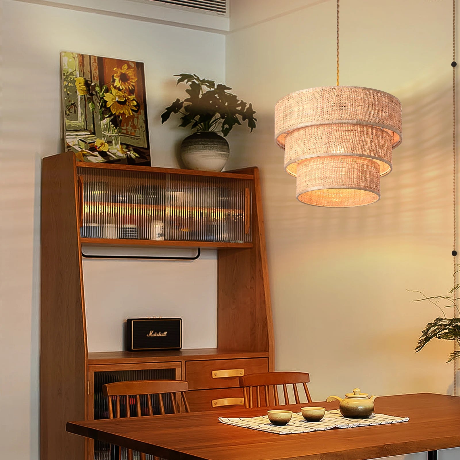 Bohemian Rattan Pendant Light 3-Tier Woven