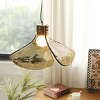 Retro Glass Flower Pendant Light Copper Finish