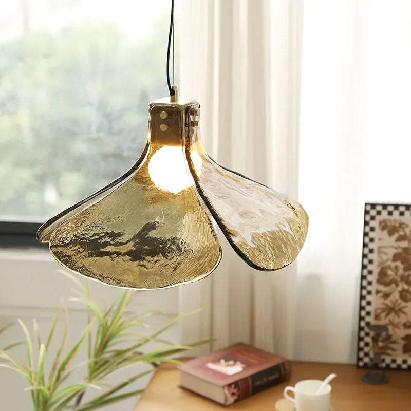 Retro Glass Flower Pendant Light Copper Finish