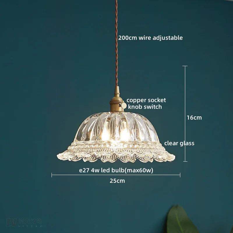 Nordic Glass Pendant Light with Copper Fixture