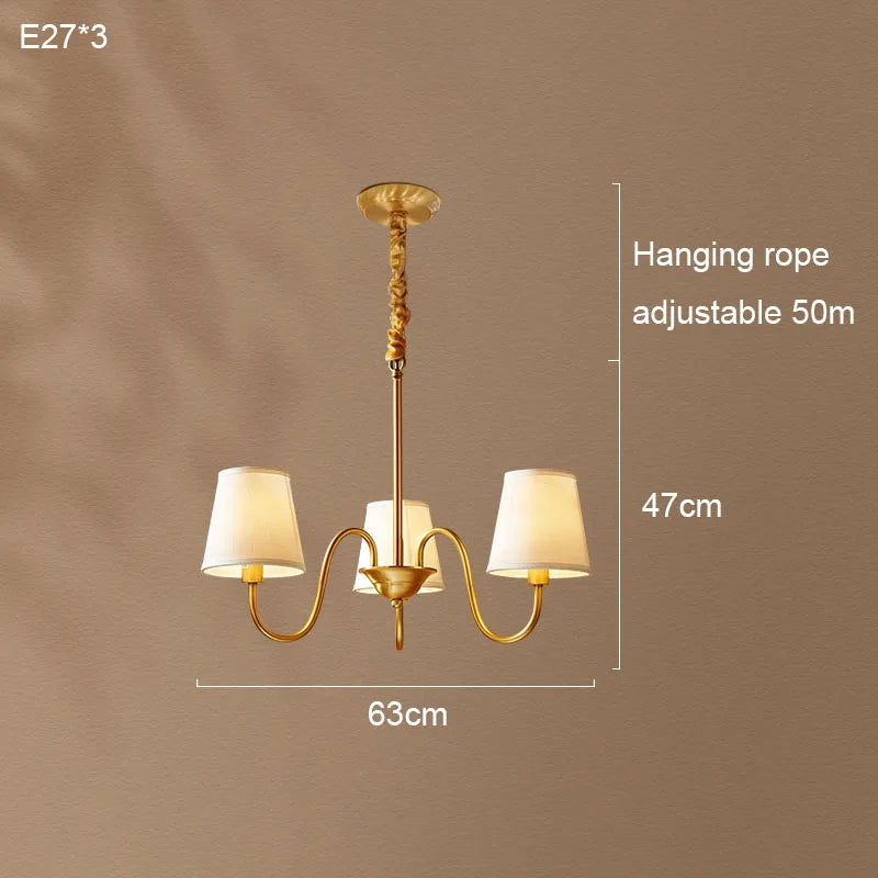Copper Pendant Chandelier with Fabric Shade