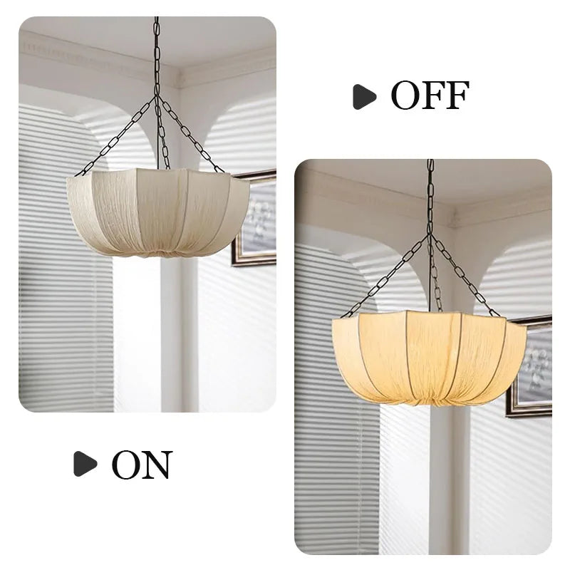 Retro Iron Chain Ceiling Lamp Japanese Fabric Chandelier Living Dining Room Bedroom Pendant Lamps Lustre Hanging Light Fixture