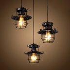 Industrial Black Caged Lantern Pendant Light for Bar and Hallway
