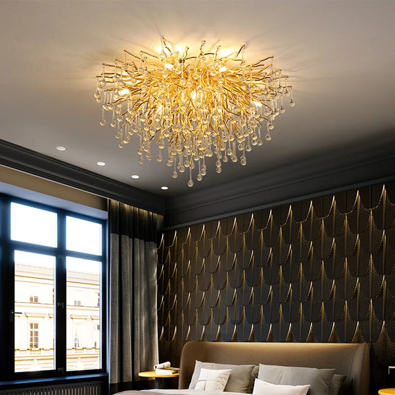 Luxury Gold Crystal Branch Chandelier for Staircase and Villa Lobby