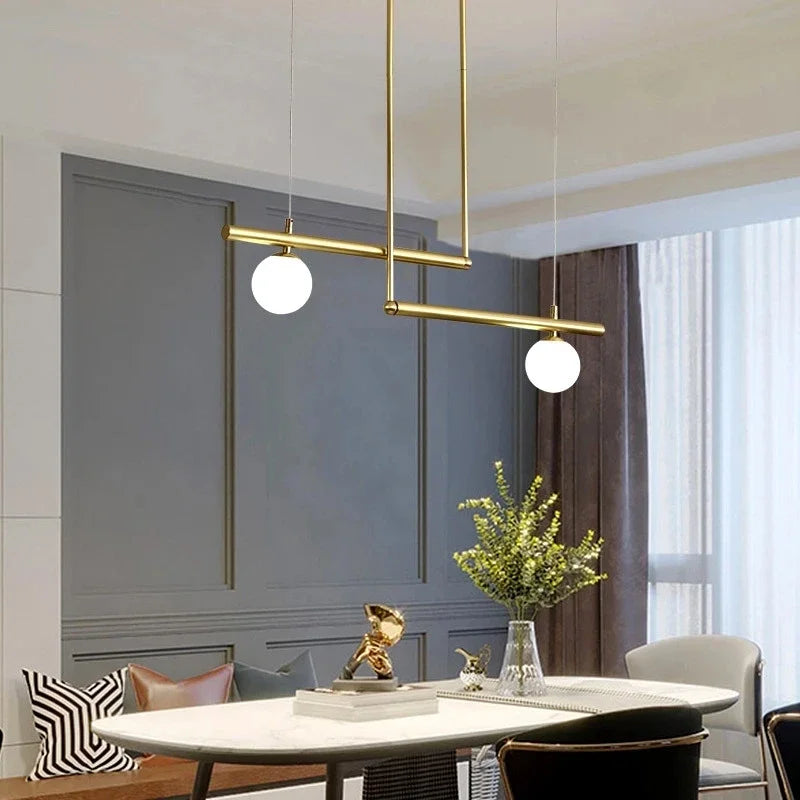 Nordic Minimalist Brass Pendant Light Linear Multi-Head