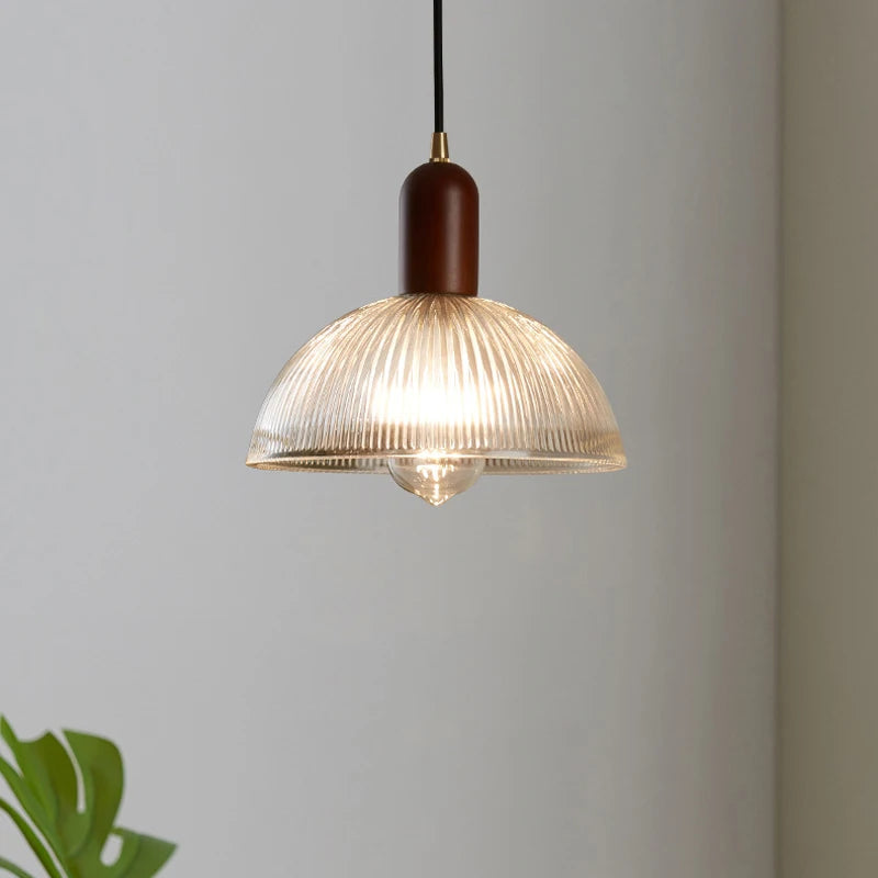 Vintage Glass Pendant Light with Iron Base