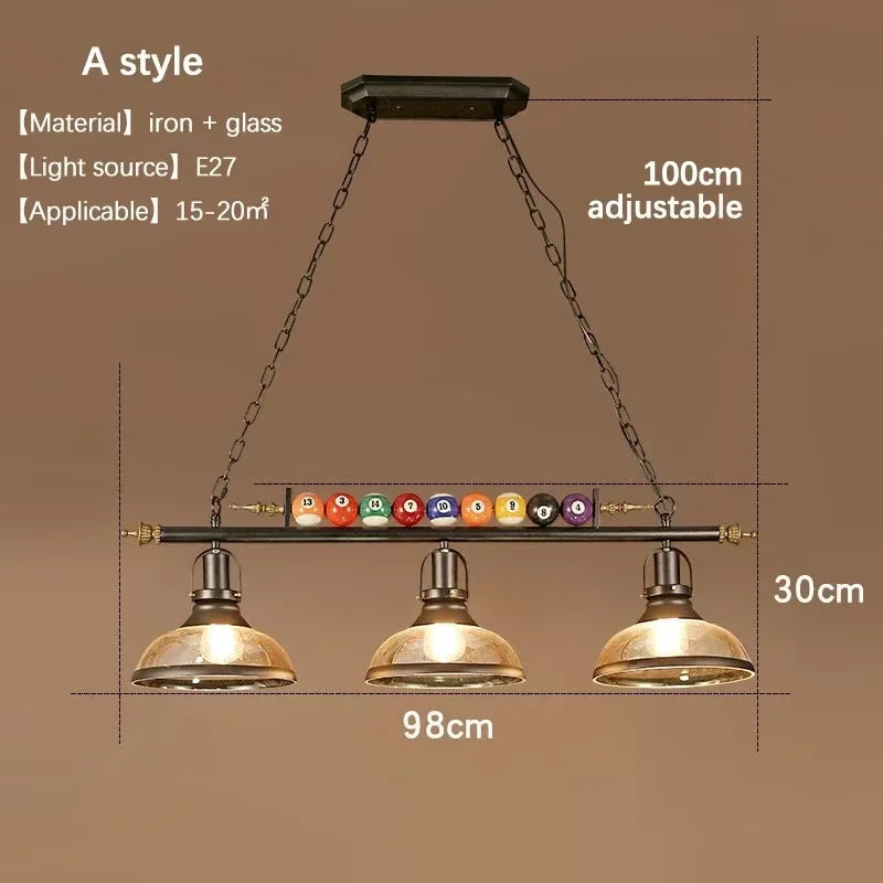 Industrial Black Iron Glass Pendant Light 3-Head