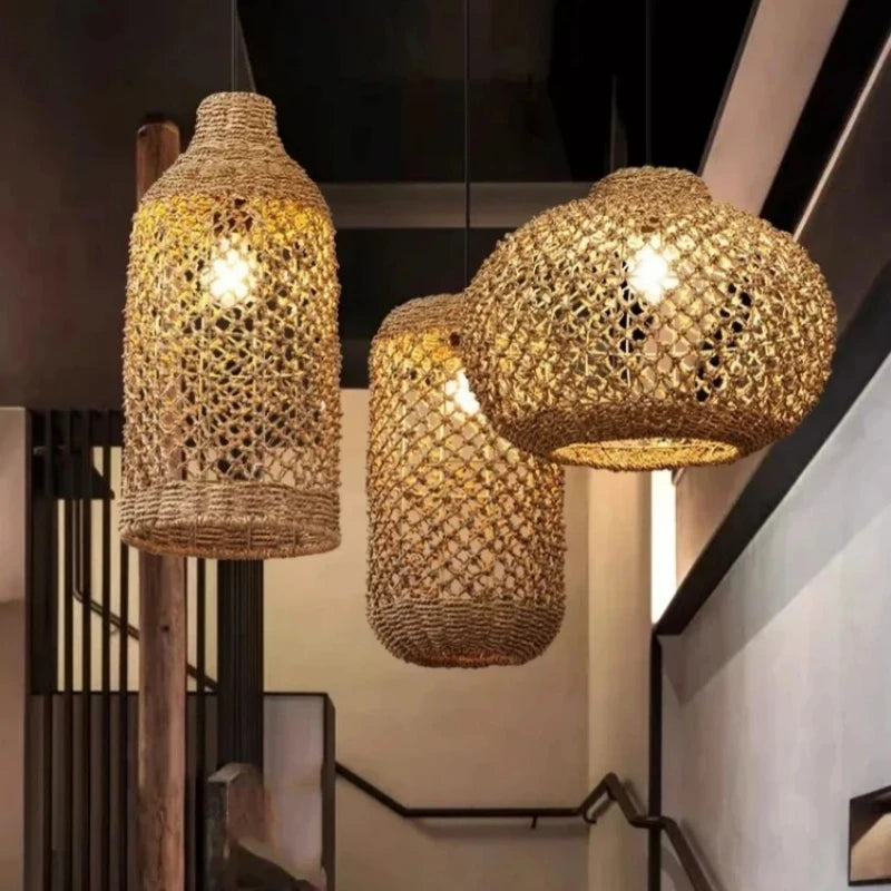 Bohemian Rattan Woven Pendant Light for Dining