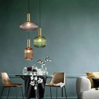Nordic Modern Ribbed Glass Pendant Light Green/Grey/Amber Glass Hanging Lamp for Kitchen Island Dining Room Home Decor E27