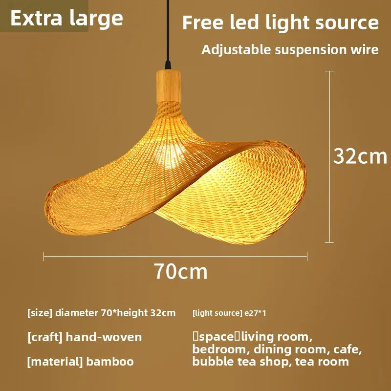Bohemian Rattan Pendant Light - Woven Hat Design