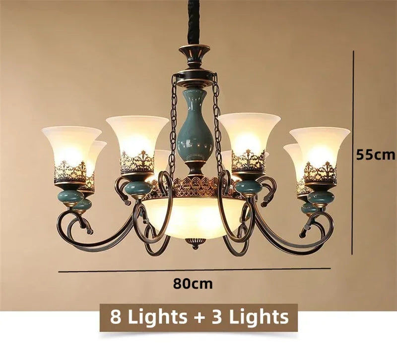 Vintage Iron Ceramic Chandelier Dining Room