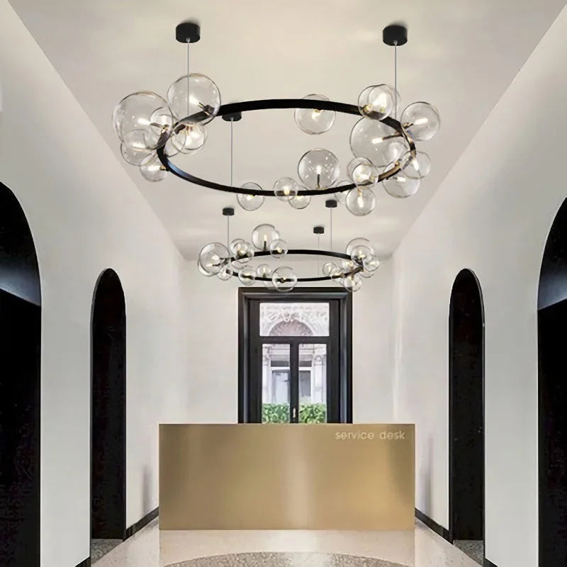 Modern Ring Glass Ball LED Chandelier Iron Frame