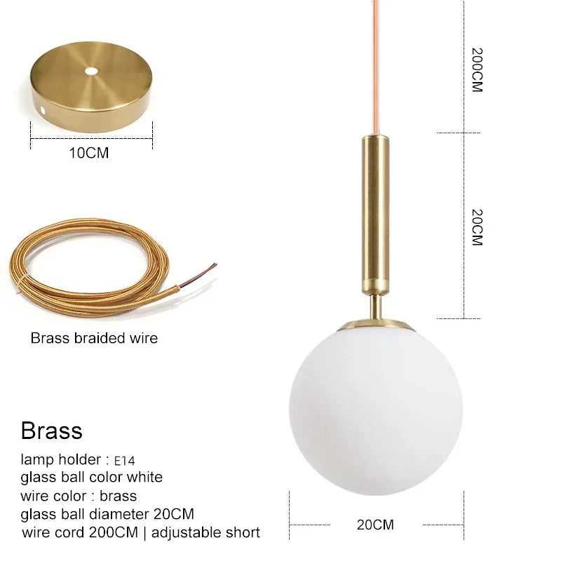 Nordic Glass Ball Pendant Light - Brass Hanging Lamp