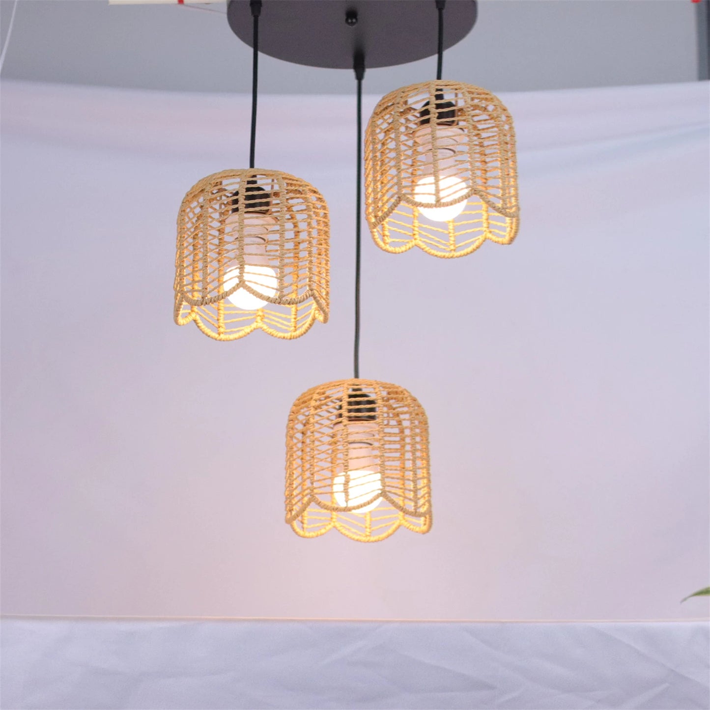 Bohemian Rattan Pendant Light 3-Head Hanging Lamp