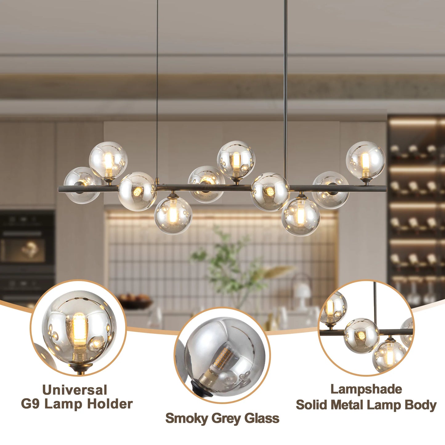 Mid-Century Modern Iron Pendant Light with Smoked Glass