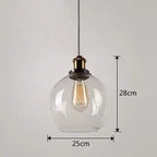 Industrial Clear Glass Pendant Light with Antique Brass Fitting for Bar