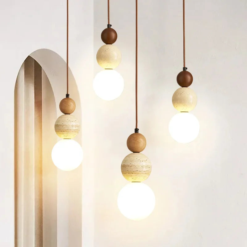 Nordic Wood & Glass Pendant Light for Bedroom