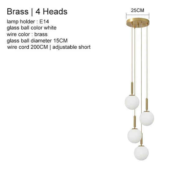 Nordic Glass Ball Pendant Light - Brass Hanging Lamp