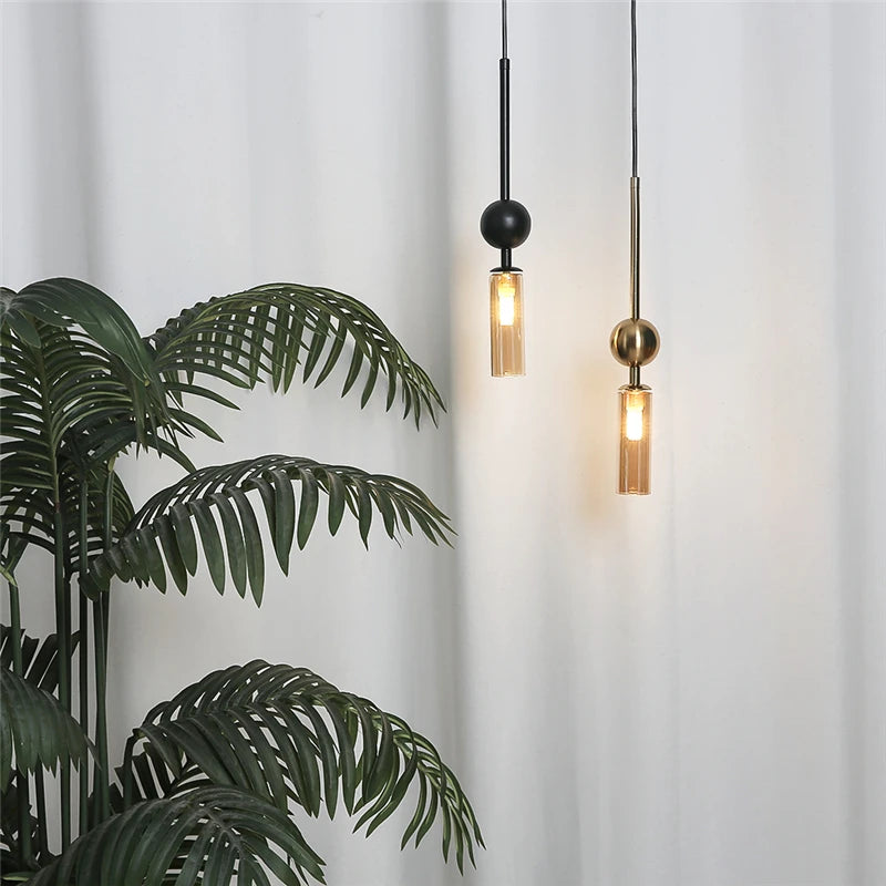 Nordic Light Luxury Pendant Lights Gold Black Iron Art Chandeliers LED Restaurant Bedroom Bedside Glass Decoration Hanging Lamp