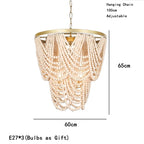 Bohemian Wood Beaded Chandelier with Draped Swags for Entryway