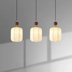 Minimalist Textile Pendant Light with Wood Accent