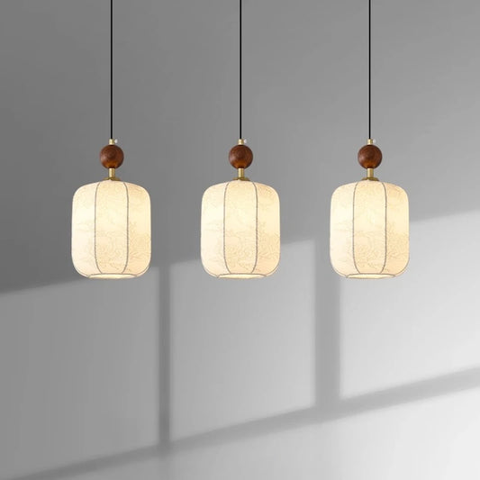 Minimalist Textile Pendant Light with Wood Accent