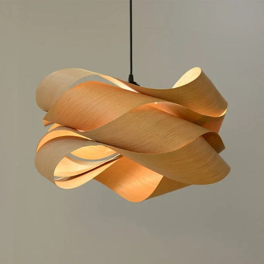Nordic Wood Veneer Pendant Light for Bedroom