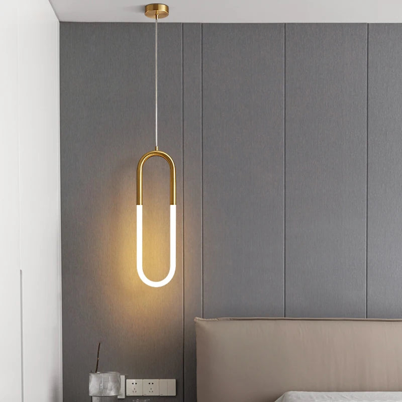 Nordic Iron Pendant Light U-Shaped LED for Bedroom