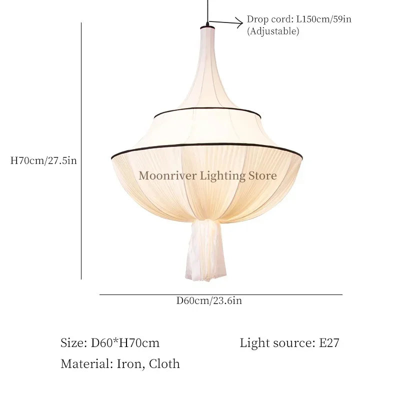 French Draped Fabric Chandelier with Tassel in White for Hotel Lobby