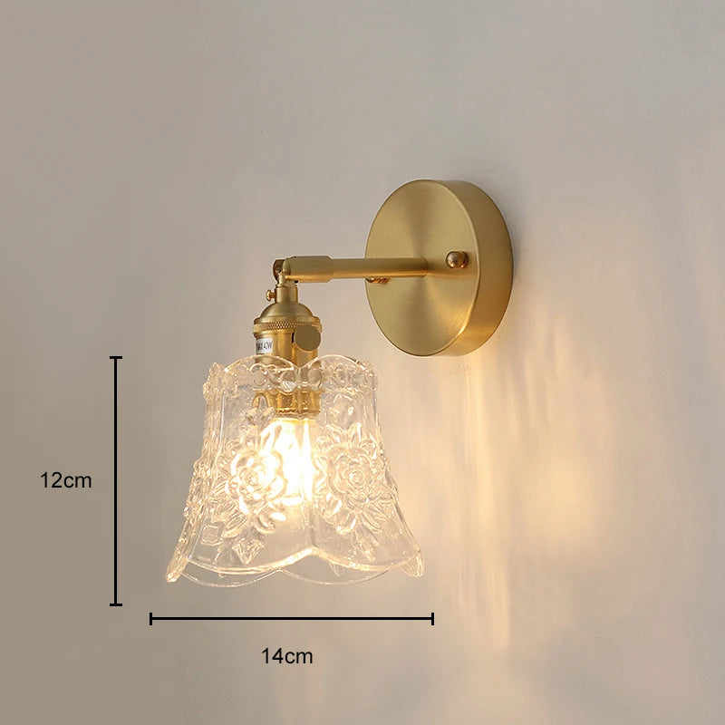 Vintage Textured Flower Glass Pendant Light with Brass Fitting for Bedside