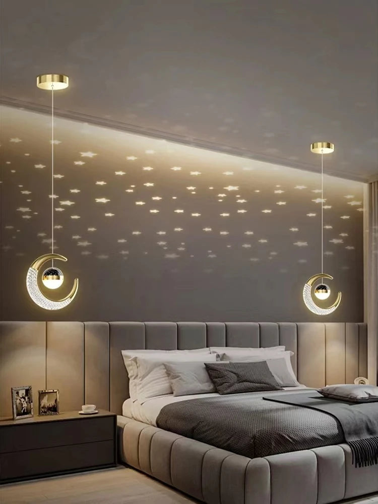 Nordic Iron Moon Star Pendant Light for Bedroom