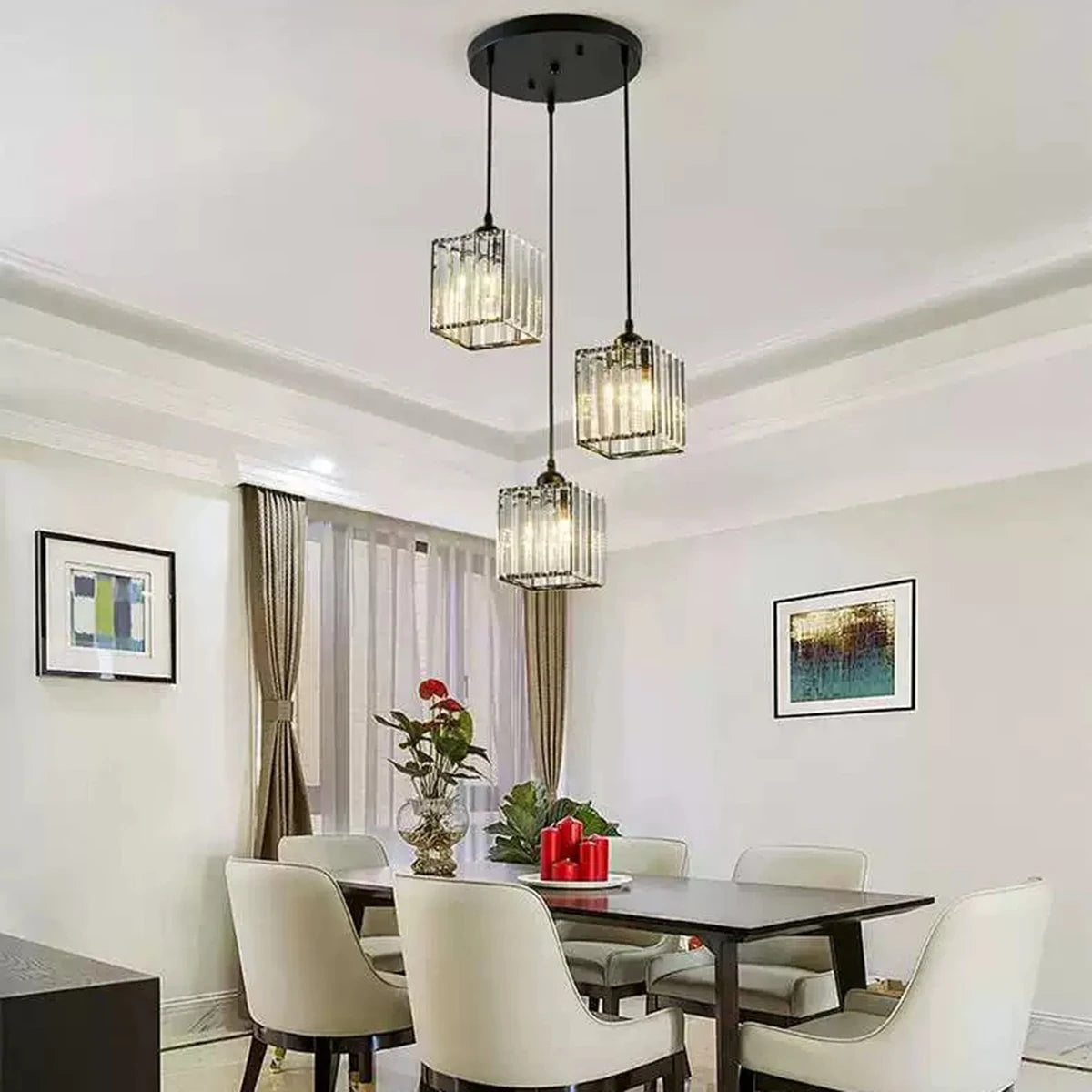 Nordic Crystal Glass Pendant Light - 3 Head