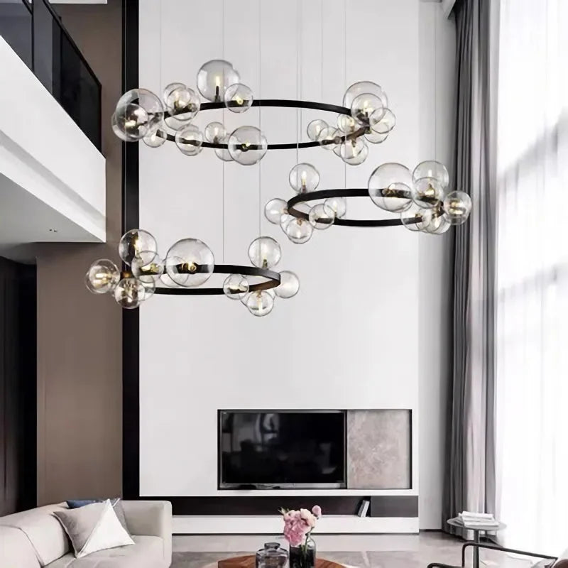 Modern Ring Glass Ball LED Chandelier Iron Frame