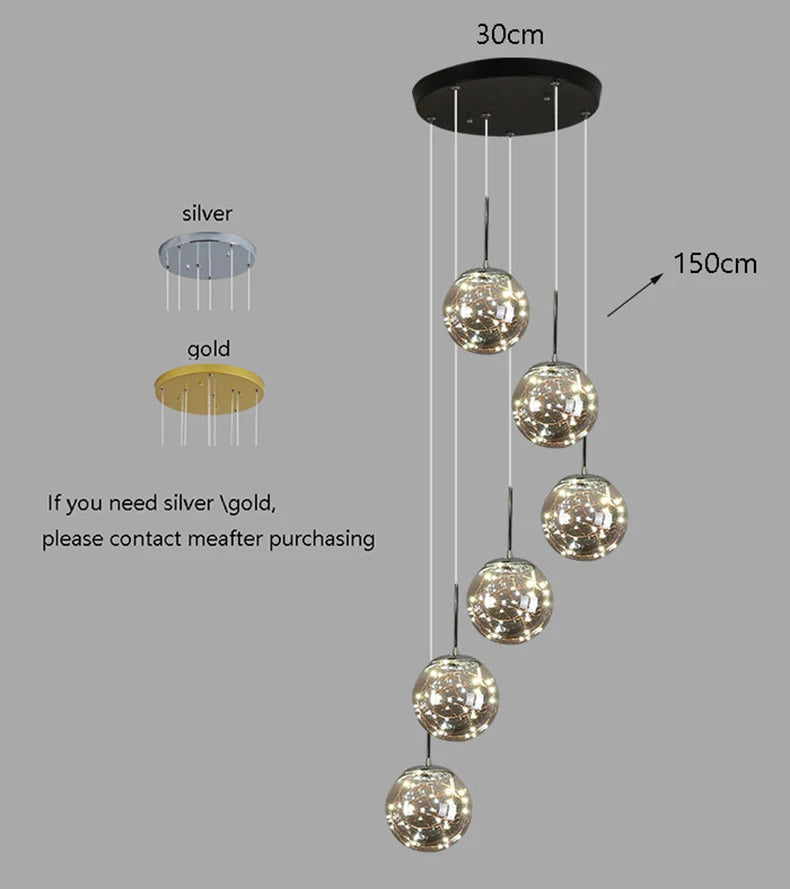 Lámpara colgante de esfera de cristal nórdico para hueco de escalera