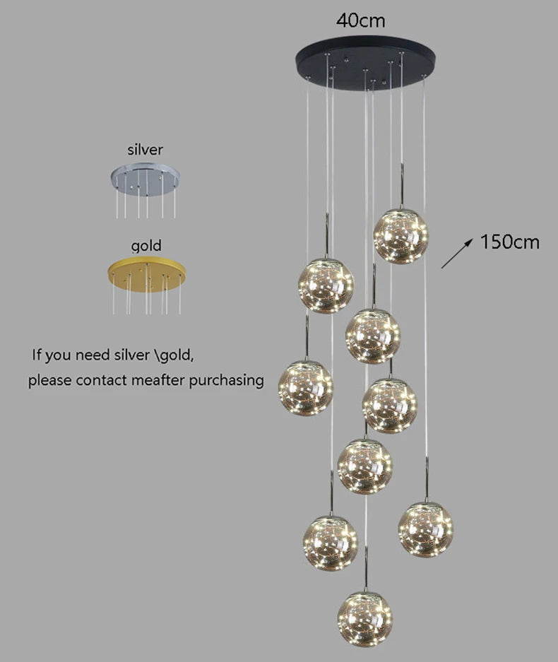 Lámpara colgante de esfera de cristal nórdico para hueco de escalera