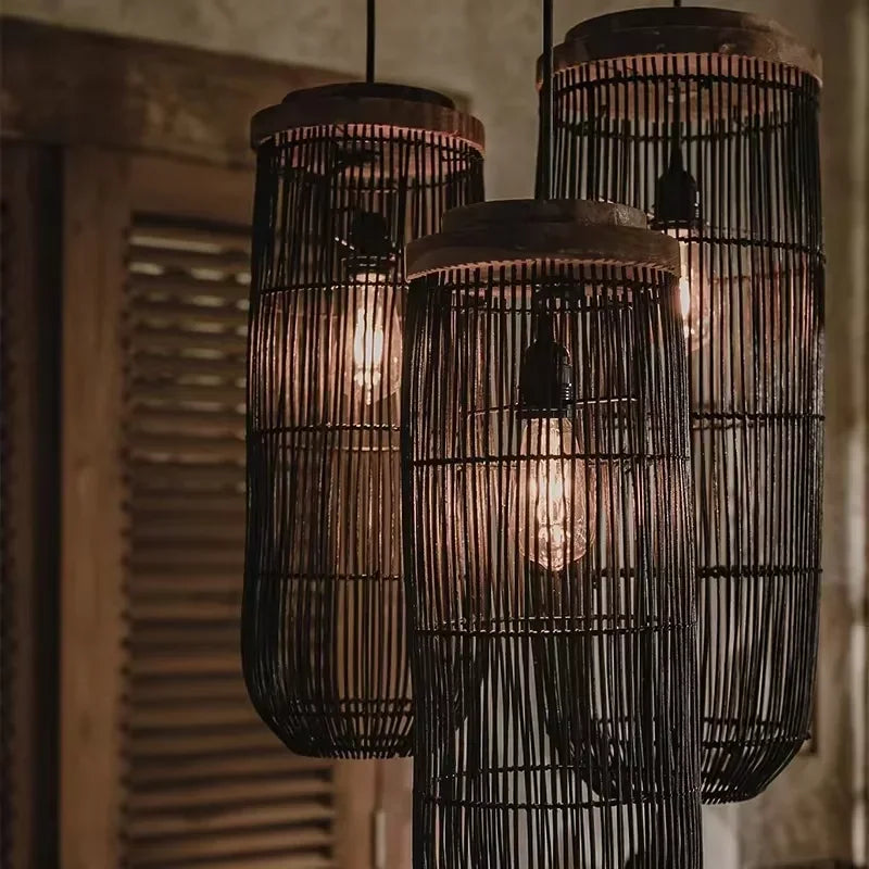 Wabi-sabi Rattan Hand-woven Pendant Light
