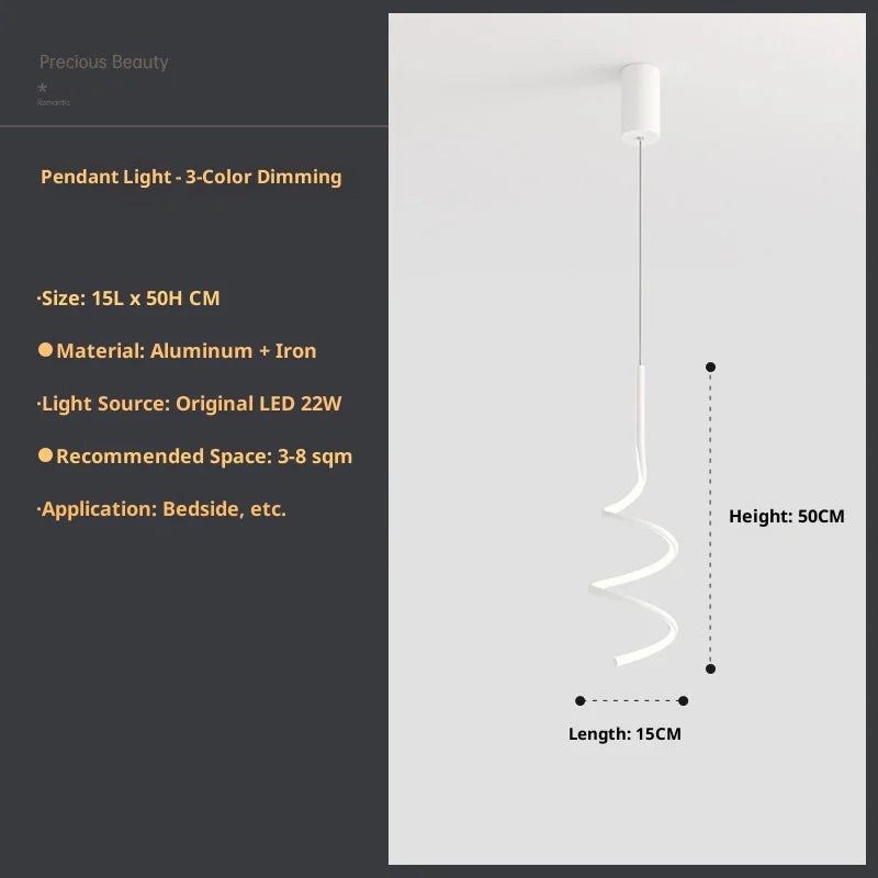 Nordic LED Spiral Pendant Light for Bedroom