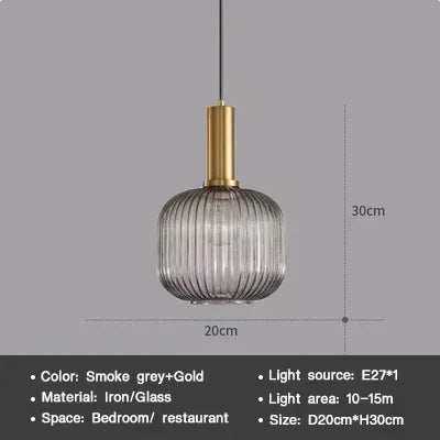 Vintage Striped Glass Pendant Light in Green Gray and Amber for Kitchen Island